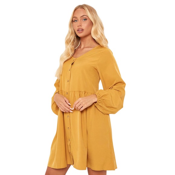 Boohoo NEW Womens Size 4 Long Sleeve Smock Flowy Dress in Black Button Through - Picture 7 of 10